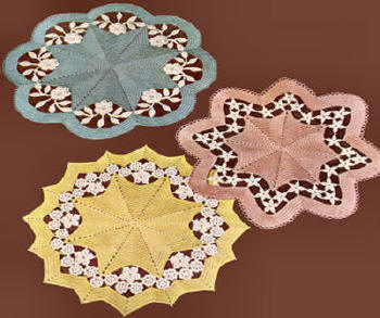 Doily with 3 Floral Insertions Crochet Pattern 15"