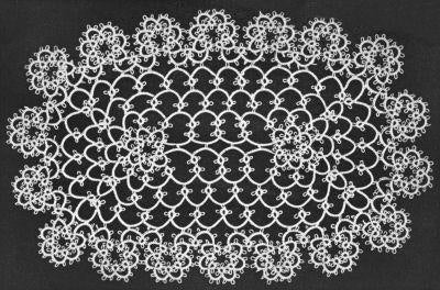 Oval Doily with Motifs Edge Tatting Pattern 11x7.5"