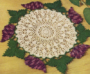 Grape Clusters & Leaf Doily Crochet Pattern 15"