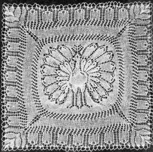 Peacock Square Doily Knitting Pattern 17.5"
