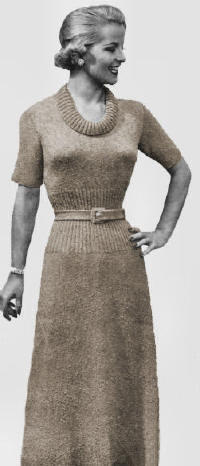 Dress with Ribbing Knitting Pattern Bust 32-36