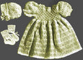 Baby Dress, Bonnet & Booties Knitting Pattern Sz 6 mos