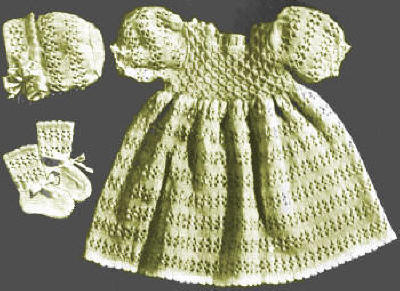 Baby Dress, Bonnet & Booties Knitting Pattern Sz 6 mos