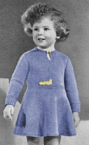 Girls Dress with Flared Skirt Knitting Pattern Sz 2