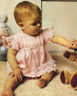 Baby Girls Dress with Loop Edge Knitting Pattern Sz 12 mos-2 yrs