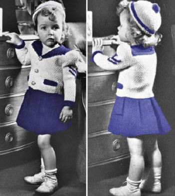 Girls Sailor Dress & Hat Knitting Pattern Sz 2
