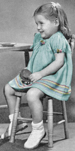 Girls Dress with Stripes Knitting Pattern Sz 2 & 4