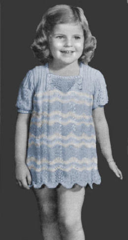 Girls Ripple Patterned Dress Knitting Pattern Sz 2