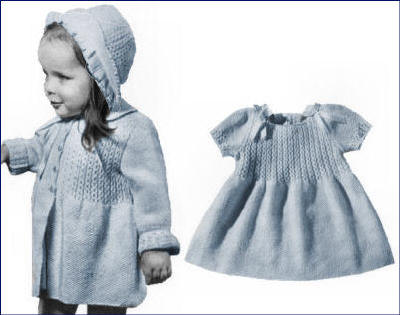Girls Dress, Coat & Bonnet Knitting Pattern Sz 2-3