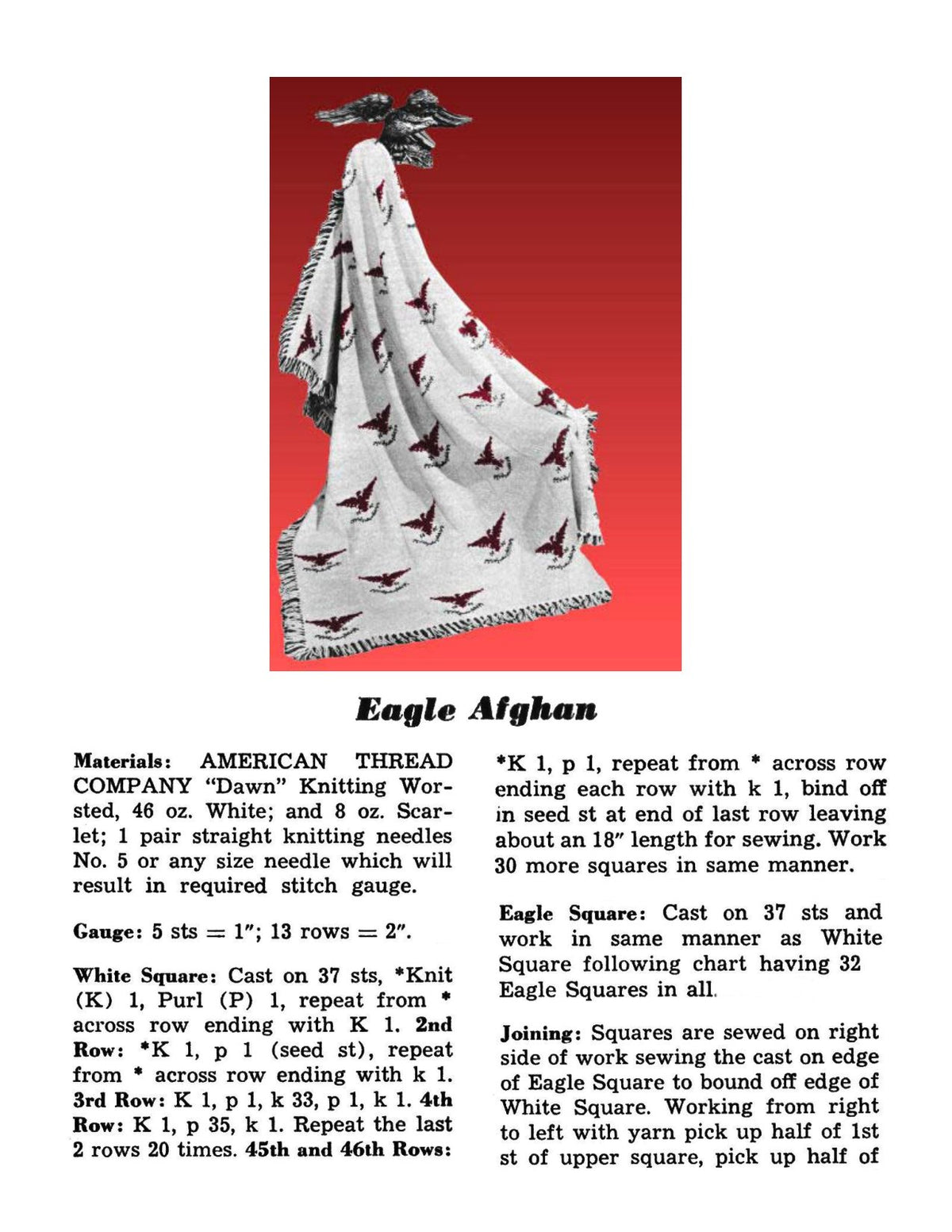 Eagle Afghan Knitting Pattern
