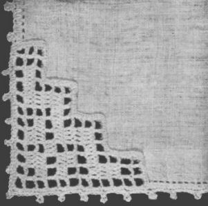 Corner Handkerchief Edging Filet Crochet Pattern