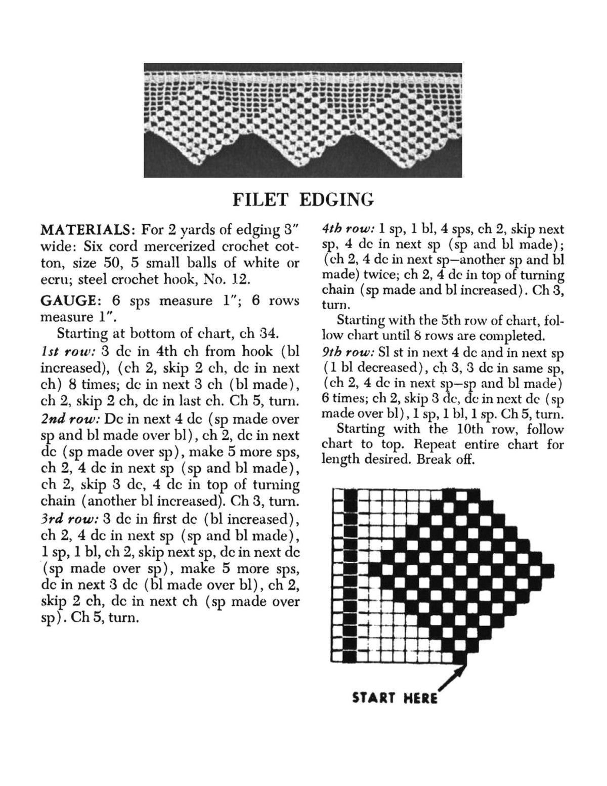 Diamond Block Edging Filet Crochet Pattern