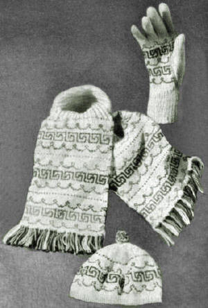 Fair Isle Calot Hat, Gloves & Scarf Knitting Pattern