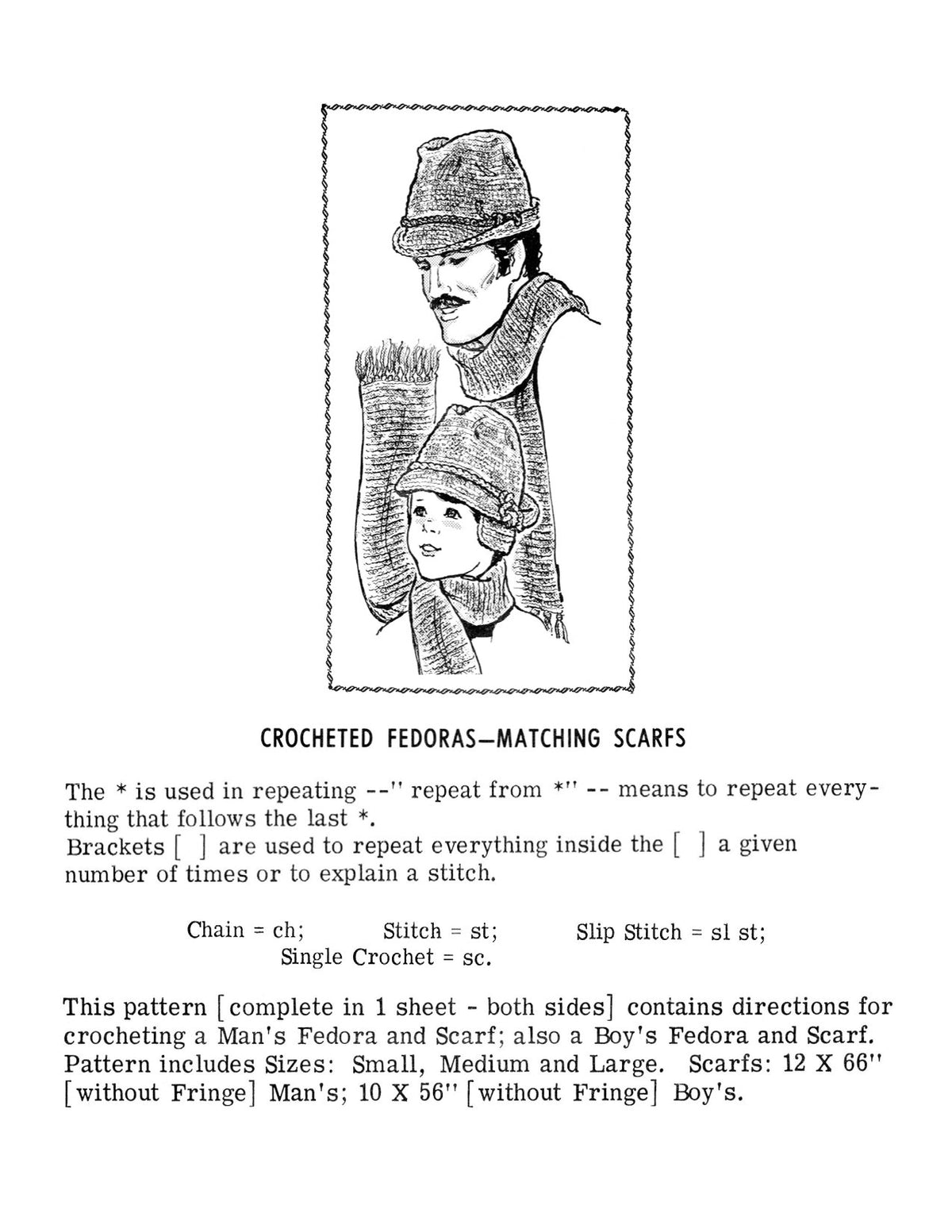 Men & Boys Fedora & Scarf Crochet Pattern