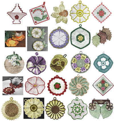 Flower Trivets or Potholders Lot 25 Crochet Patterns
