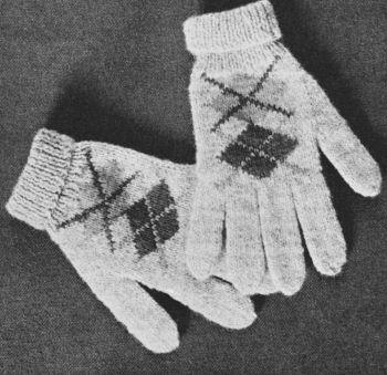 Children Argyle Gloves Knitting Pattern Sz 6-16