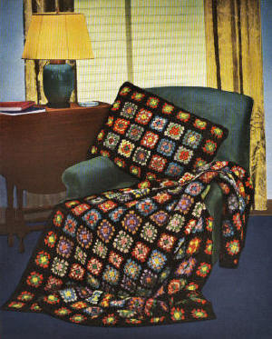 Granny Squares Afghan & Pillow Crochet Pattern