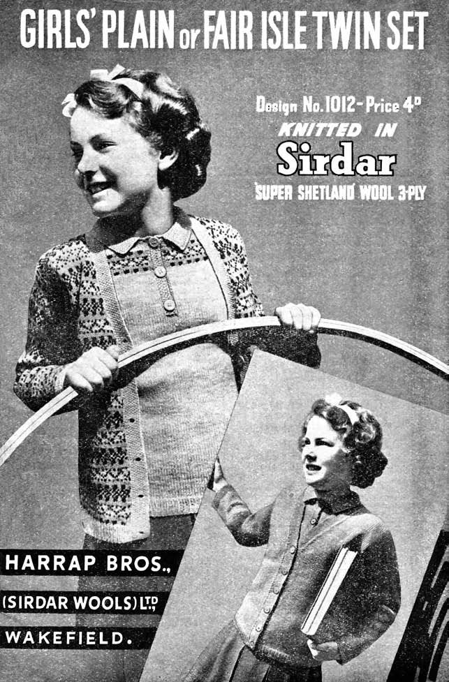Girls Plain or Fair Isle Twin Set Sweaters Knitting Pattern Sz 8-10