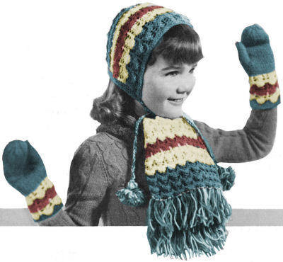 Girl's Ripple Hat, Scarf & Mitts Set Knitting Pattern 4-6