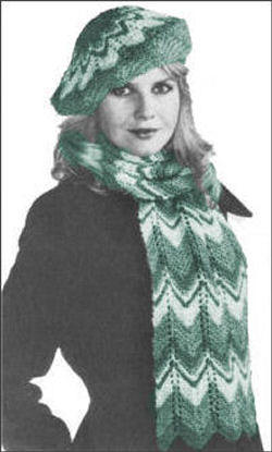 Ripple Stitch Beret & Scarf Knitting Pattern