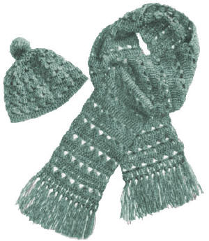 Girls Lacy Hat & Scarf Set Crochet Pattern 6-9
