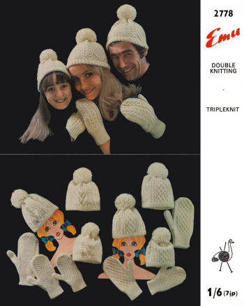 Aran Hats & Mitts Family Knitting Pattern