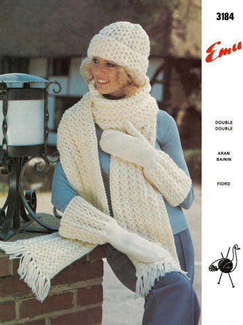 Ladies Hat, Scarf & Mitts Knitting Pattern