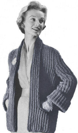 Ribbed Sweater Jacket Knitting Pattern 30-38