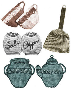 5 Kitchen Trivets or Pot Holders Crochet Pattern