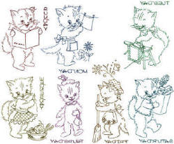 Kittens Days of the Week Appliques or Embroidery Transfer Pattern