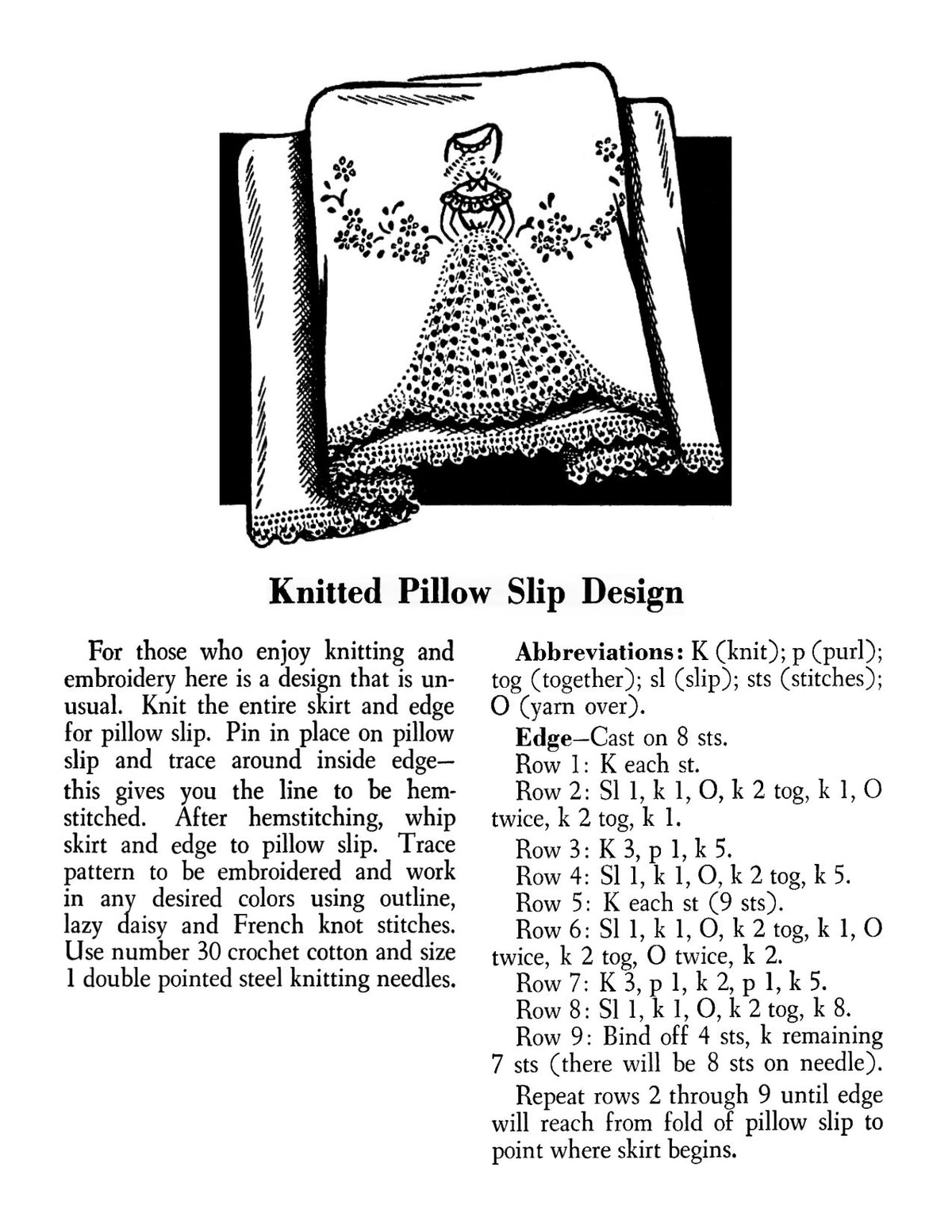 Lady Motif and Edging Knitting Embroidery Pattern