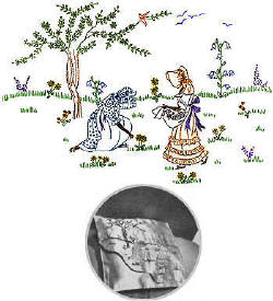Ladies Collecting Flowers 1930s Embroidery Transfer Pattern
