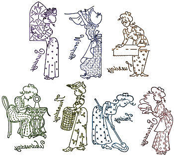 Victorian Ladies Days of the Week Appliques or Embroidery Transfer Pattern