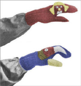 Monkey & Bird Mitten Hand Puppets Knitting Pattern S M L