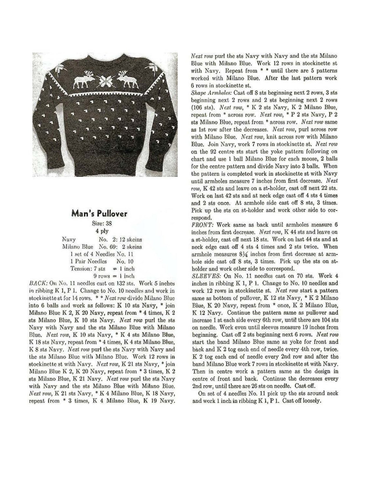 Moose Sweaters Knitting Pattern 34 & 38