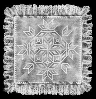 Mosaic Square Ruffled Doily Filet Crochet Pattern 16"