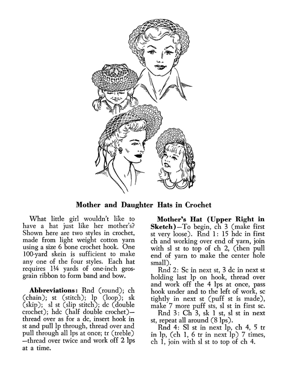 Mother & Daughter Hats Crochet Pattern