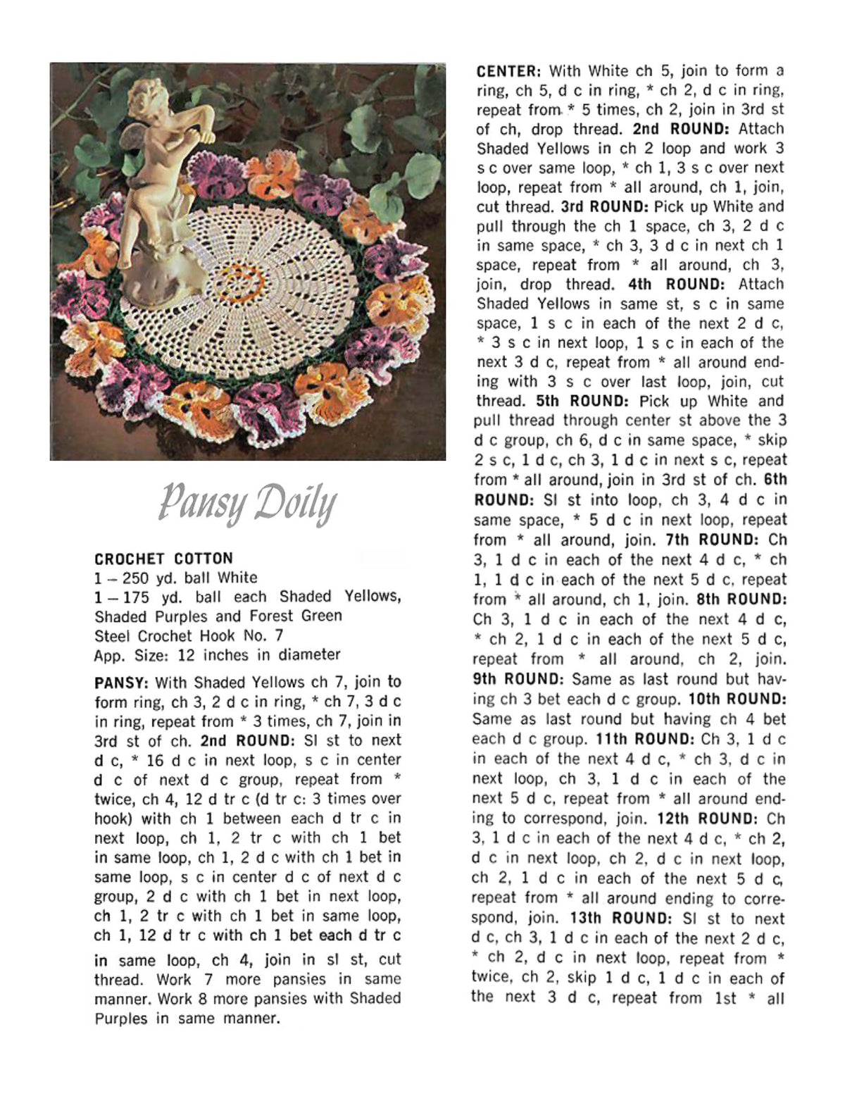 Pansy Doily Crochet Pattern 12"