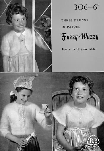 Designs in Fuzzy-Wuzzy Girls Sweaters Vintage Knitting Patterns