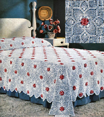 Pineapple and Rose Motif Bedspread Crochet Pattern