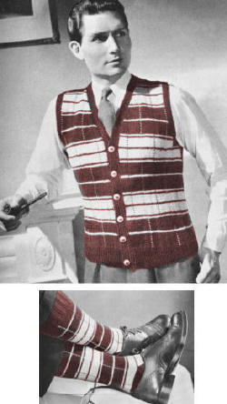 Men Plaid Vest & Socks Knitting Pattern 36-40