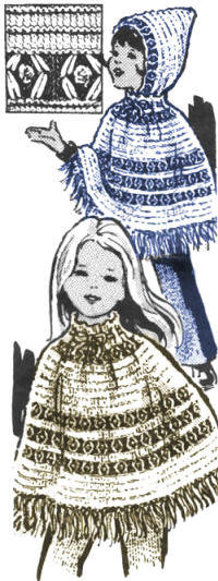 Girls Poncho, Hood & Pants Knitting Pattern Sz 4-10