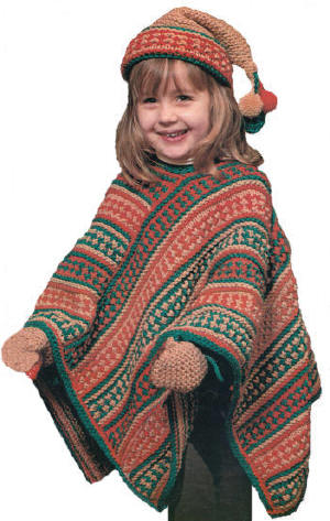 Girls Poncho, Hat & Mitts Knitting Pattern Sz 3-5