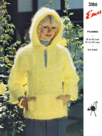 Popover with Hood Sweater Knitting Pattern 32-42