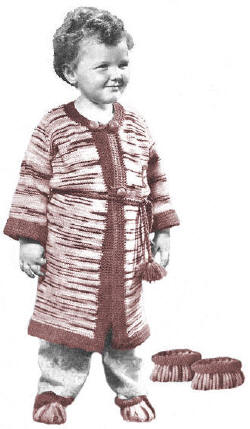 Boy's Housecoat & Slippers Knitting Crochet Pattern Sz 2-3