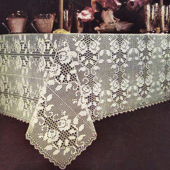 Tablecloth in Rose Panels Filet Crochet Pattern