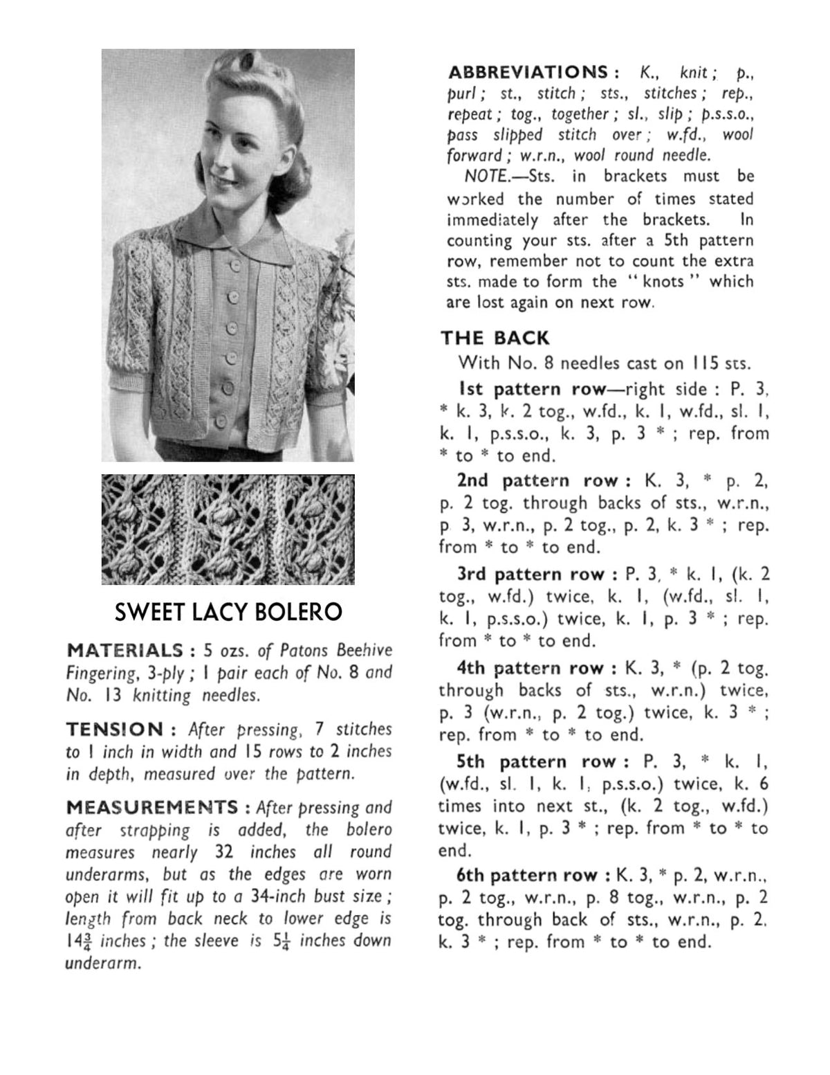 Lacy Bolero Knitting Pattern B32