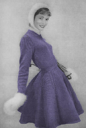 Ladies Skating Dress, Hat & Mitts Knitting Pattern 32-38