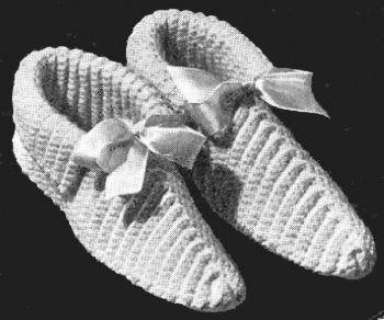 Slippers with Folded Cuff & Ribbon Tie Crochet Pattern