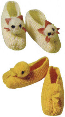 Child's Duck or Kitten Slippers Knitting Pattern